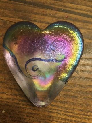 Robert Held Purple Glass Opalescent Heart Paperweight Signed Rhag