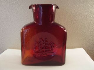 Kanawha Art Glass Water Bottle Carafe Ruby Red Double Spout Decanter Ship