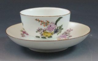 19c Meissen 1st Quality Porcelain Tea Cup & Saucer W/ Hand Painted Flowers