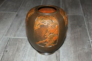 Vintage Roseville Panel Brown Apple Leaf Vase