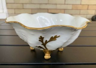 Antique 1909 Limoges Porcelain Gold Painted Footed Dish Bowl Monogrammed S