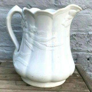 White Ironstone Pitcher 1860 - 1894 Wheat & Maple Alfred Meakin England 7.  25 "