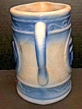 Vintage Antique Salt Glaze Blue Eagle Stoneware Pitcher Shield Arrows Primitive 3
