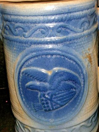Vintage Antique Salt Glaze Blue Eagle Stoneware Pitcher Shield Arrows Primitive 6