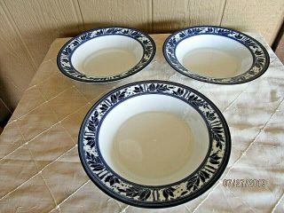 Dansk Ceylon Portugal Royal Blue And White Leaf Rimmed Soup Pasta Bowls Set Of 3