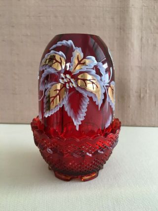 Fenton Ruby Red Glass Christmas Fairy Lamp Signed A Van Zile 471