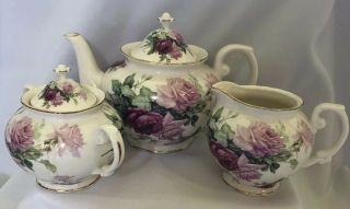 Grace’s Teaware Porcelain Set Shabby Cottage Roses Teapot Sugar Bowl & Creamer