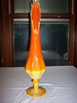 L.  E.  Smith Glass Bittersweet Orange 21” Footed Stretch Swung Vase