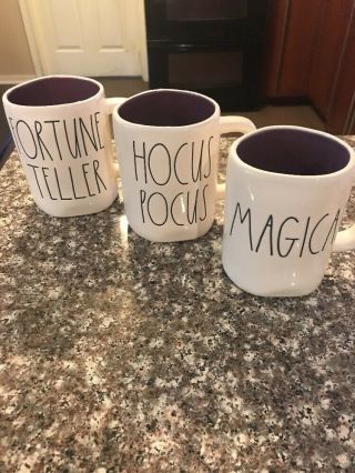 Rae Dunn Magical Hocus Pocus Fortune Teller Mug Set Of 3 Rare/htf