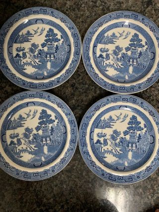 4 Wedgewood Blue Willow Pattern Etruria Barlaston England Plates 9 1/8 In