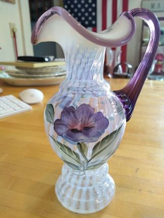 Fenton Art Glass Lavender Petals French Opalescent Rib Optic Violet Crest Ewer