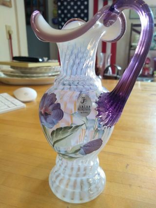 Fenton Art Glass Lavender Petals French Opalescent Rib Optic Violet Crest Ewer 2
