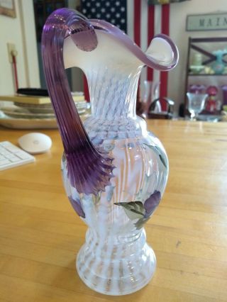 Fenton Art Glass Lavender Petals French Opalescent Rib Optic Violet Crest Ewer 3