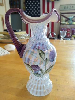 Fenton Art Glass Lavender Petals French Opalescent Rib Optic Violet Crest Ewer 4
