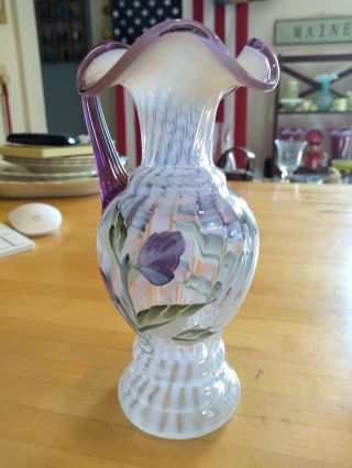 Fenton Art Glass Lavender Petals French Opalescent Rib Optic Violet Crest Ewer 5