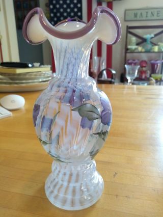 Fenton Art Glass Lavender Petals French Opalescent Rib Optic Violet Crest Ewer 6