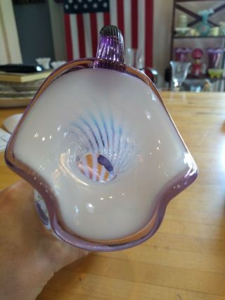 Fenton Art Glass Lavender Petals French Opalescent Rib Optic Violet Crest Ewer 7