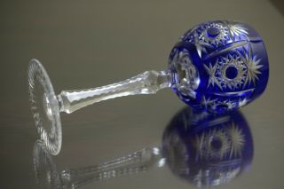 1 German Echt Bleikristall Bohemian Wine Glass Cobalt Blue Cut To Clear Crystal
