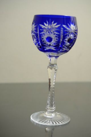 1 German Echt Bleikristall Bohemian Wine Glass Cobalt Blue Cut to Clear Crystal 4