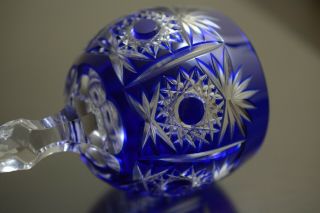 1 German Echt Bleikristall Bohemian Wine Glass Cobalt Blue Cut to Clear Crystal 5