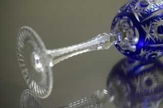 1 German Echt Bleikristall Bohemian Wine Glass Cobalt Blue Cut to Clear Crystal 6