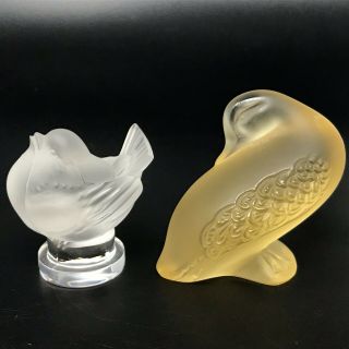 2 Lalique France Crystal Figurines Quail Duck Signed