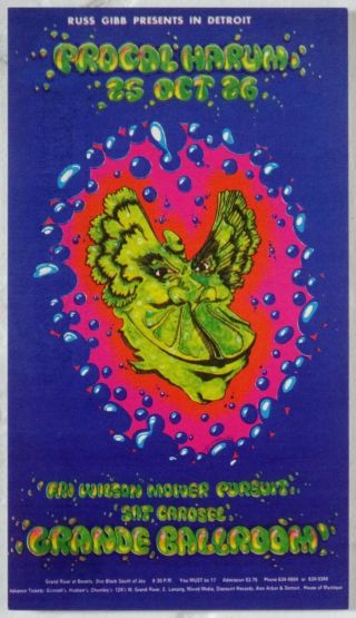 Rgp 60 Procol Harum 1968 Grande Ballroom Concert Handbill Card
