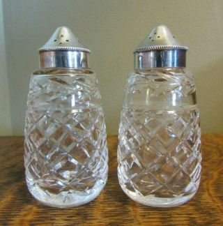 Waterford Crystal Glandore Salt And Peppers Shakers With Silverplate Lids