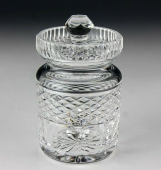 Signed Waterford Cut Crystal Lismore Diamond Quilt & Leaf Lidded Jam Jelly Jar