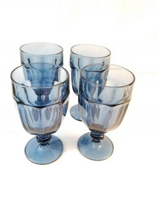 Set Of 4 Libbey Duratuff Gibraltar Dusky Blue Iced Tea Water Goblets 7 " 16oz
