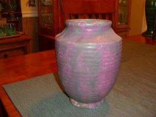 Vintage Burley Winter Pottery Burgundy Ribbed Vase Flared Top