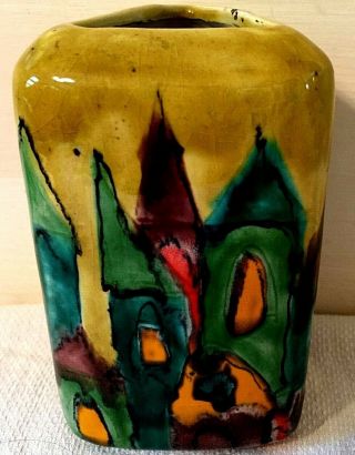Mid - Century Modern Signed Elio Schiavon Italy Abstract Architecture Pottery Vase