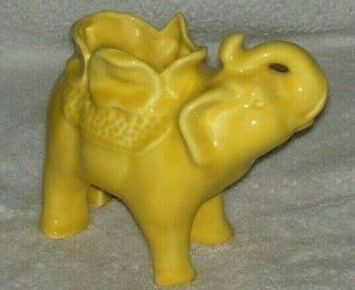 Vintage Camark Potter Yellow India Elephant Rare 1950 Good Luck Up Trunk Planter