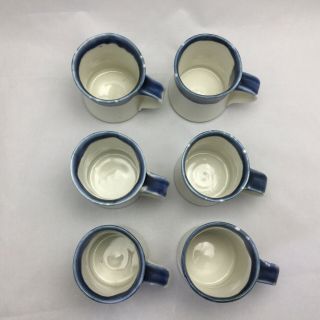 Set 6 Artisan Hand thrown Pottery Coffee Tea Mugs Cups Signed Gray Blue 5 2