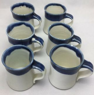 Set 6 Artisan Hand thrown Pottery Coffee Tea Mugs Cups Signed Gray Blue 5 3