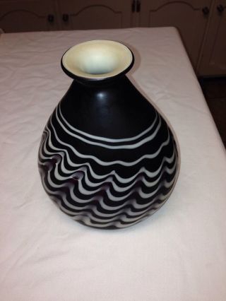 Hand Blown Black And White Swirl Vase Maker Unknown