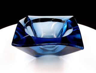 Studio Art Glass Blue Retro Art Deco Style 6 1/4 " Ashtray / Dish 1950 