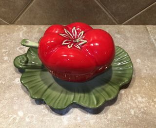 Vintage Brad Keeler Lettuce Leaf Tomato Condiment Dish With Spoon Numbered 881