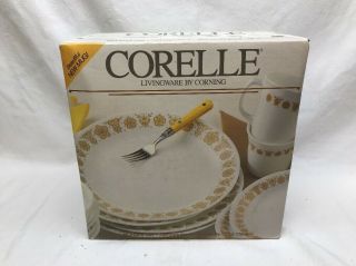 Vintage Corelle Butterfly Gold 16 Pc.  Dinnerware Set Service For 4