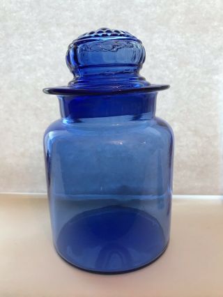 Blue Glass Canister/apothecary Jar Daisy Lid Counterpoint San Francisco Japan