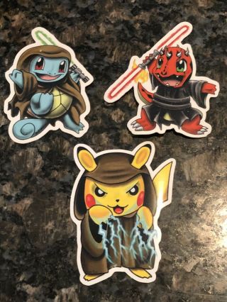 Pokemon Star Wars Vinyl Stickers Pikachu Palpatine Darth Charmander & Squirtle