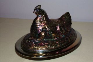 Vintage Carnival Glass Hen On Nest