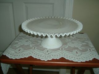 Vintage Fenton Glass Hobnail 13 Inch Ruffled Edge Cake Stand Plate