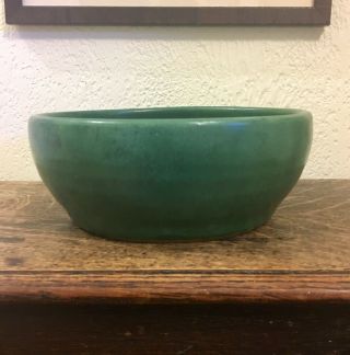 Zanesville Stoneware Pottery Matte Green Art Bowl Arts & Crafts Stickler Era 2