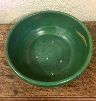 Zanesville Stoneware Pottery Matte Green Art Bowl Arts & Crafts Stickler Era 4