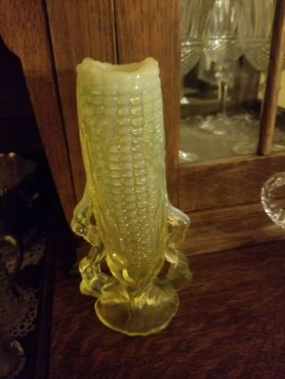 Vintage Lg Wright Yellow Vaseline Corn Cob Vase