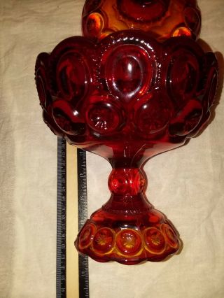 Lg.  L.  E.  Smith Red Amberina Pedestal Compote Moon and Stars Covered Candy Dish 2