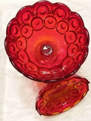 Lg.  L.  E.  Smith Red Amberina Pedestal Compote Moon and Stars Covered Candy Dish 3