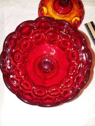 Lg.  L.  E.  Smith Red Amberina Pedestal Compote Moon and Stars Covered Candy Dish 8