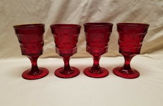 4 Fostoria Argus Ruby Red Water Goblets 10 Oz